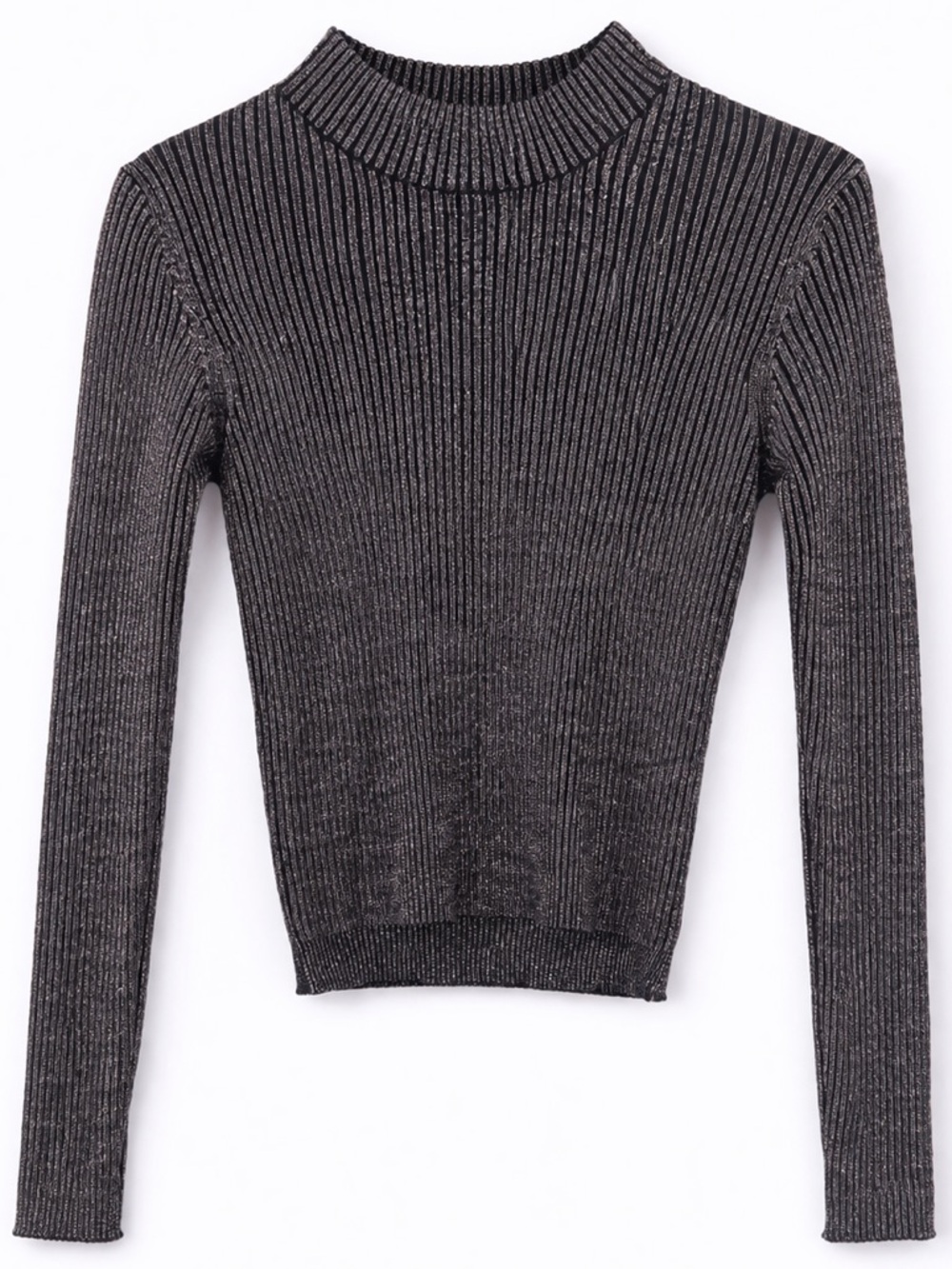 H&M Divided Ribbed Cropped Long Sleeve Top Size S Metallic Gray